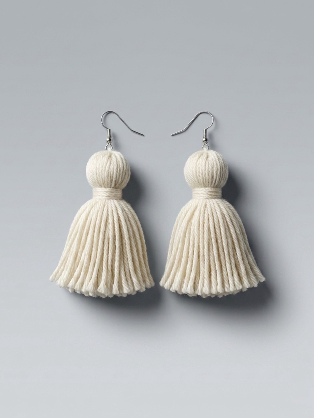 Handmade Cream Tassel Drop Earrings - Lightweight Women Jewelry